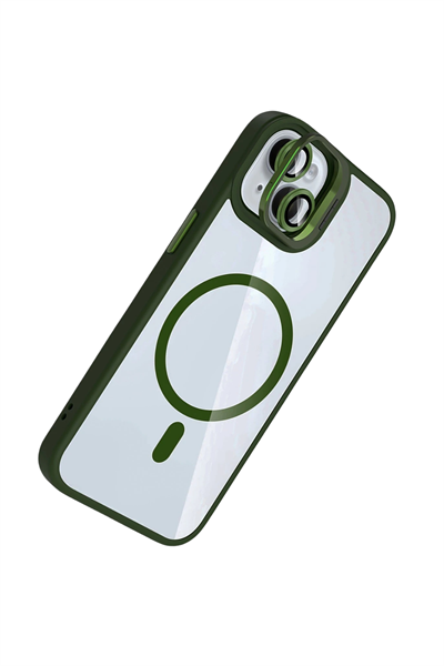 Apple iPhone 15 Plus Remim Lensli MagSafe Standlı Darbe Korumalı Kılıf – Koyu Yeşil