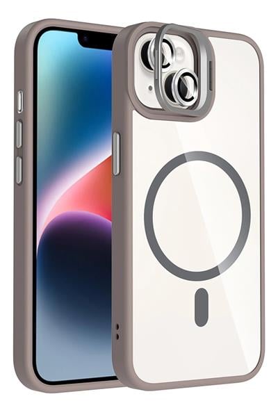 Apple iPhone 15 Plus Remim Lensli MagSafe Standlı Darbe Korumalı Kılıf – Titan Gri
