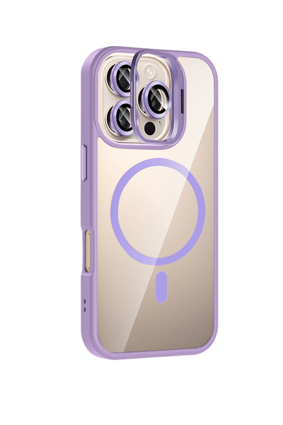 Apple iPhone 15 Pro Max Remim Lensli MagSafe Standlı Darbe Korumalı Kılıf – Lila
