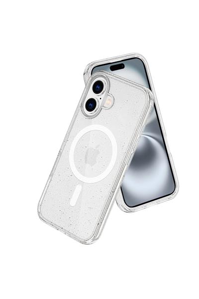 Apple iPhone 16 Plus Kılıf Glow Magsafe Kapak - Simli Şeffaf