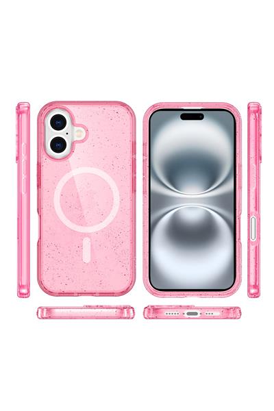 Apple iPhone 16 Plus Kılıf Glow Magsafe Kapak - Simli Pembe