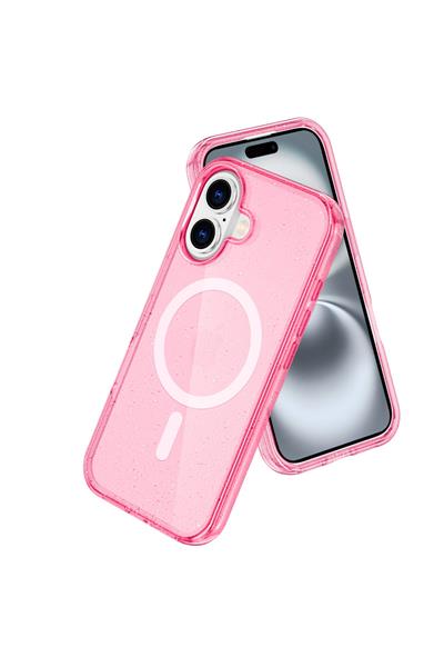 Apple iPhone 16 Plus Kılıf Glow Magsafe Kapak - Simli Pembe