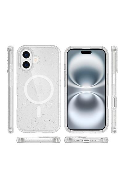 Apple iPhone 16 Plus Kılıf Glow Magsafe Kapak - Simli Şeffaf