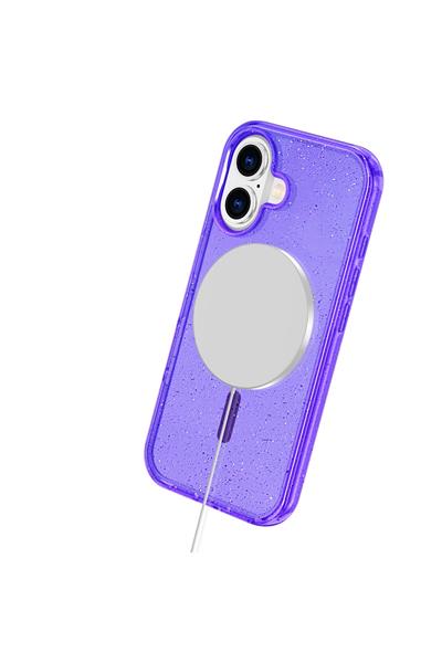 Apple iPhone 16 Plus Kılıf Glow Magsafe Kapak - Simli Mor