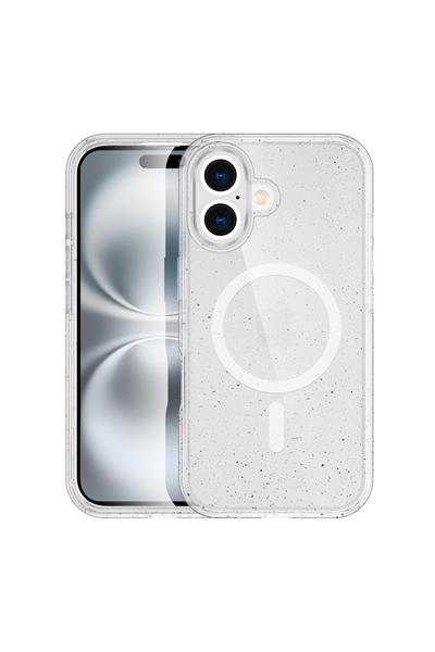 Apple iPhone 16 Plus Kılıf Glow Magsafe Kapak - Simli Şeffaf