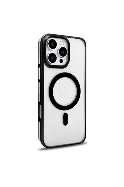 MAGSAFE KILIFLARJOKOGLMPC01Apple iPhone 16 Pro Max Gleam PC Sert Magsafe Kılıf - Şeffaf-Siyah