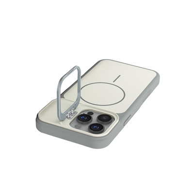 Apple iPhone 16 Pro Max Pale MagSafe Manyetik Kickstand, Darbe Koruma, Şeffaf Premium Standlı Kılıf – Beyaz-Gri