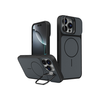 Apple iPhone 16 Pro Max Pale MagSafe Manyetik Kickstand, Darbe Koruma, Şeffaf Premium Standlı Kılıf – Siyah