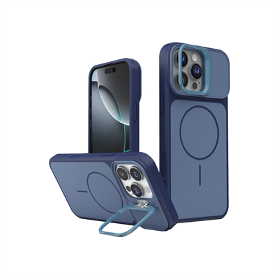 Apple iPhone 16 Pro Max Pale MagSafe Manyetik Kickstand, Darbe Koruma, Şeffaf Premium Standlı Kılıf – Mavi