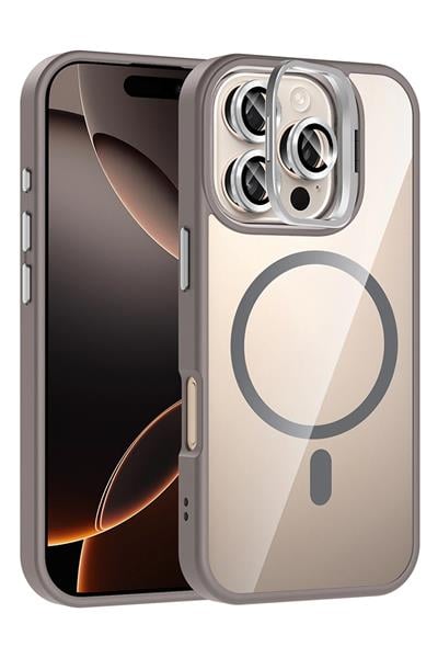 Apple iPhone 16 Pro Max Remim Lensli MagSafe Standlı Darbe Korumalı Kılıf – Titan Gri