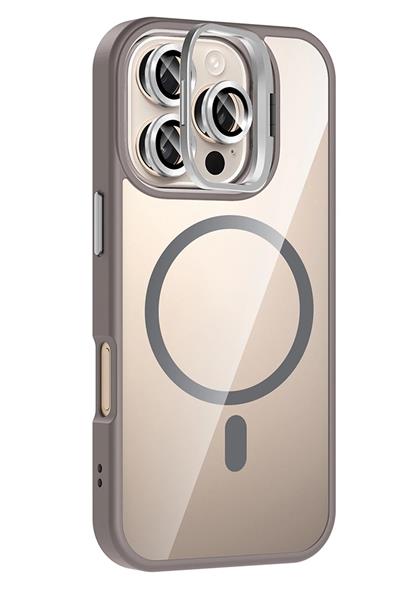 Apple iPhone 16 Pro Max Remim Lensli MagSafe Standlı Darbe Korumalı Kılıf – Titan Gri