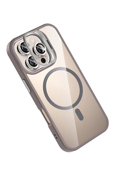 Apple iPhone 16 Pro Max Remim Lensli MagSafe Standlı Darbe Korumalı Kılıf – Titan Gri