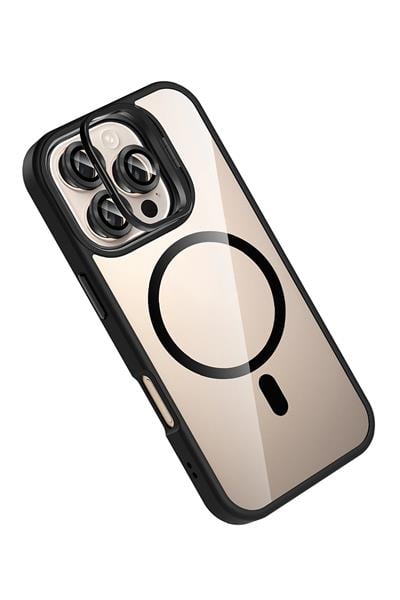 Apple iPhone 16 Pro Remim Lensli MagSafe Standlı Darbe Korumalı Kılıf – Siyah