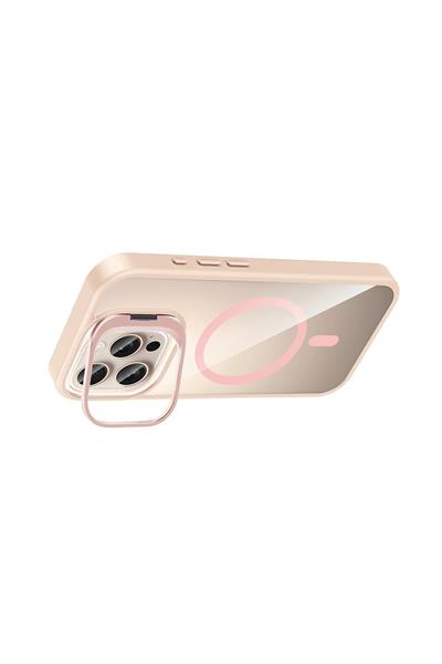 Apple iPhone 16 Pro Remim Lensli MagSafe Standlı Darbe Korumalı Kılıf – Pembe