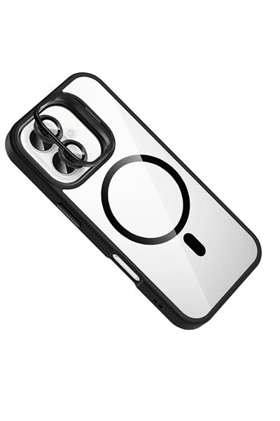 Apple iPhone 16 Remim Lensli MagSafe Standlı Darbe Korumalı Kılıf – Siyah