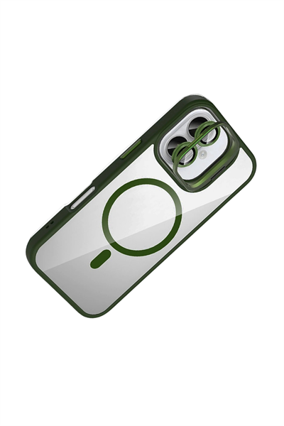 Apple iPhone 16 Remim Lensli MagSafe Standlı Darbe Korumalı Kılıf – Koyu Yeşil
