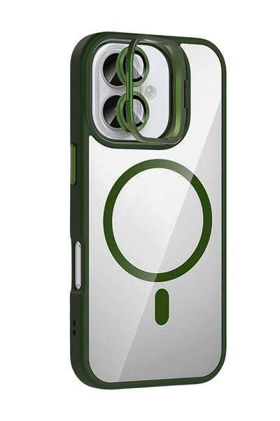 Apple iPhone 16 Remim Lensli MagSafe Standlı Darbe Korumalı Kılıf – Koyu Yeşil