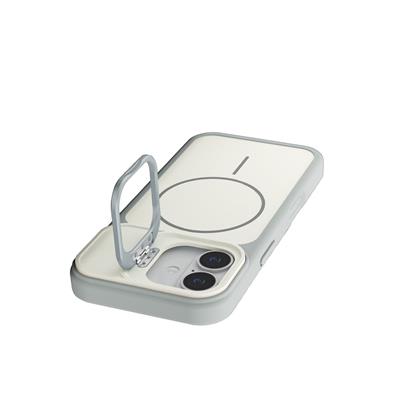 Apple iPhone 17 Pale MagSafe Manyetik Kickstand, Darbe Koruma, Şeffaf Premium Standlı Kılıf – Beyaz-Gri