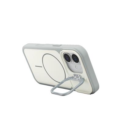 Apple iPhone 17 Pale MagSafe Manyetik Kickstand, Darbe Koruma, Şeffaf Premium Standlı Kılıf – Beyaz-Gri