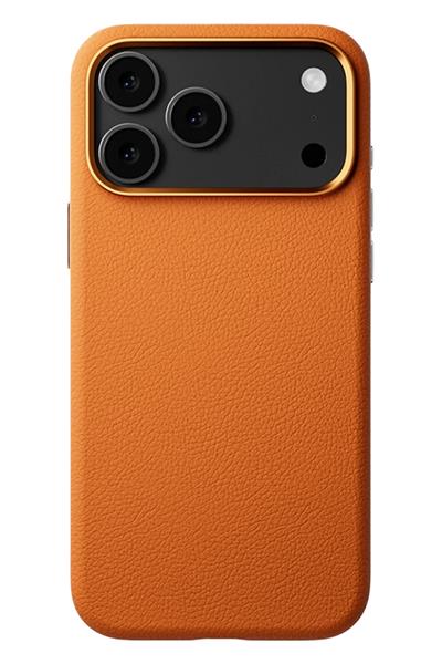 Apple iPhone 17 Pro MagSafe Uyumlu Deri Telefon Kılıfı – Turuncu Wonder Seri