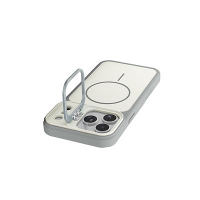 Apple iPhone 17 Pro Max Pale MagSafe Manyetik Kickstand, Darbe Koruma, Şeffaf Premium Standlı Kılıf – Beyaz-Gri