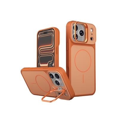 Apple iPhone 17 Pro Pale MagSafe Manyetik Kickstand, Darbe Koruma, Şeffaf Premium Standlı Kılıf – Turuncu
