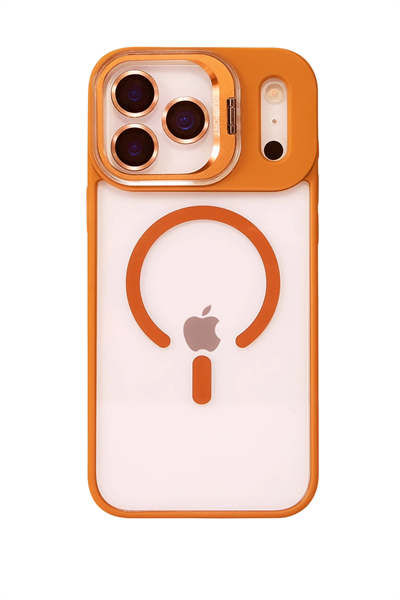 Apple iPhone 17 Pro Remim Lensli MagSafe Standlı Darbe Korumalı Kılıf – Turuncu