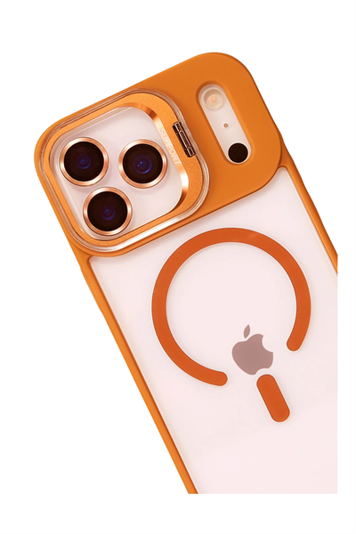 Apple iPhone 17 Pro Remim Lensli MagSafe Standlı Darbe Korumalı Kılıf – Turuncu