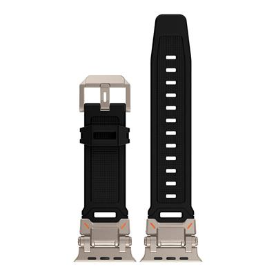 Apple Watch 42mm / 44mm / 45mm / 46mm / 49mm Titanyum Metal Başlıklı Silikon Kordon - Siyah Titanyum