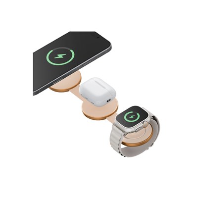 Energea AluMag Trio 3in1 Qi2 Kablosuz Şarj Standı 15W Katlanabilir Manyetik (iPhone, Apple Watch, AirPods) – Turuncu