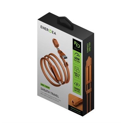 Energea Sheath Travel 60W Hızlı Şarj Kablosu 2in1 (Type-C to Type-C / USB-A) 1.2m Dayanıklı Kablo – Gümüş