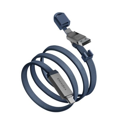 Energea Şarj Aletleri ve Şarj StandıENERGEASHTHTRVL02Energea Sheath Travel 60W Hızlı Şarj Kablosu 2in1 (Type-C to Type-C / USB-A) 1.2m Dayanıklı Kablo – Mavi