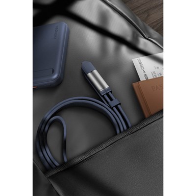 Energea Sheath Travel 60W Hızlı Şarj Kablosu 2in1 (Type-C to Type-C / USB-A) 1.2m Dayanıklı Kablo – Gümüş