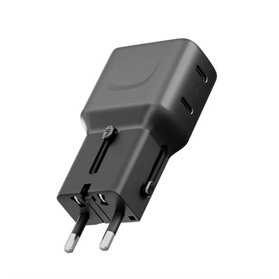 Energea TravelGo 65W GaN Hızlı Şarj Adaptörü 2x USB-C PD PPS Çoklu Şarj Cihazı – Siyah