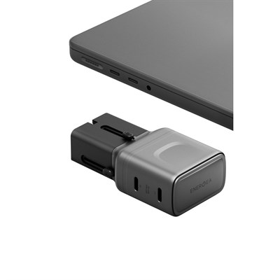 Energea TravelGo 65W GaN Hızlı Şarj Adaptörü 2x USB-C PD PPS Çoklu Şarj Cihazı – Siyah