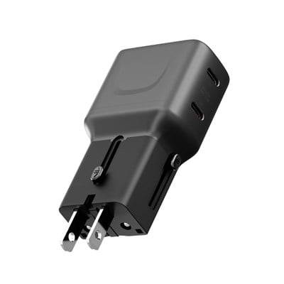 Energea TravelGo 65W GaN Hızlı Şarj Adaptörü 2x USB-C PD PPS Çoklu Şarj Cihazı – Siyah