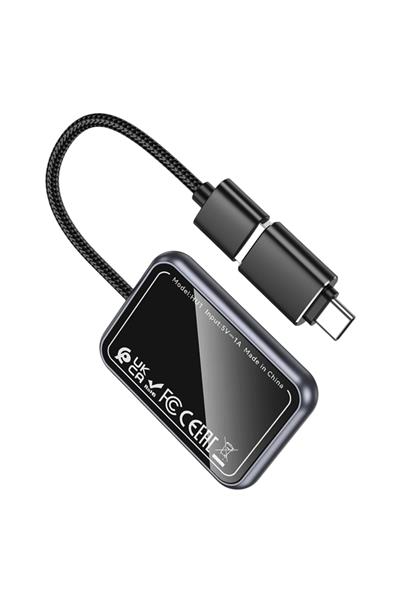 Hoco. HU1 Way 2in1 Type-C to USB Dönüştürücülü Kablosuz CarPlay Adaptör - Siyah