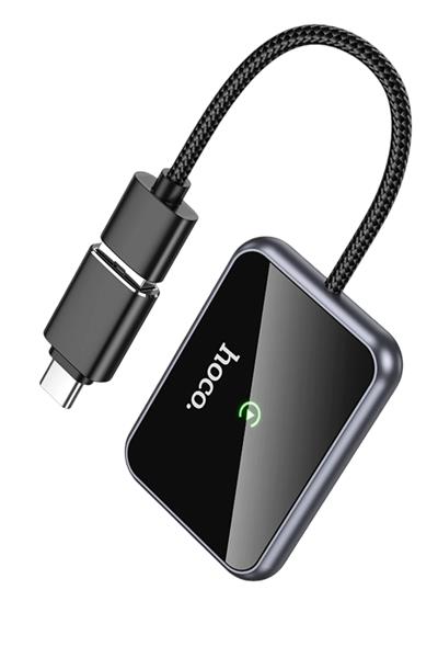 Hoco. HU1 Way 2in1 Type-C to USB Dönüştürücülü Kablosuz CarPlay Adaptör - Siyah