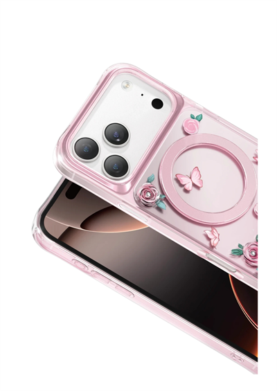 Keephone Apple iPhone 17 Pro Roseland Darbe Korumalı MagSafe Kılıf – Pembe