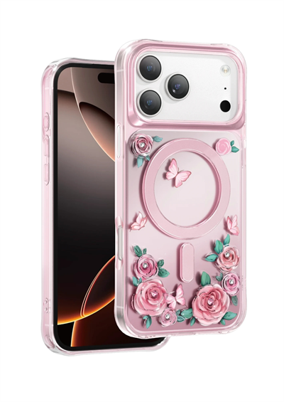 Keephone Apple iPhone 17 Pro Roseland Darbe Korumalı MagSafe Kılıf – Pembe