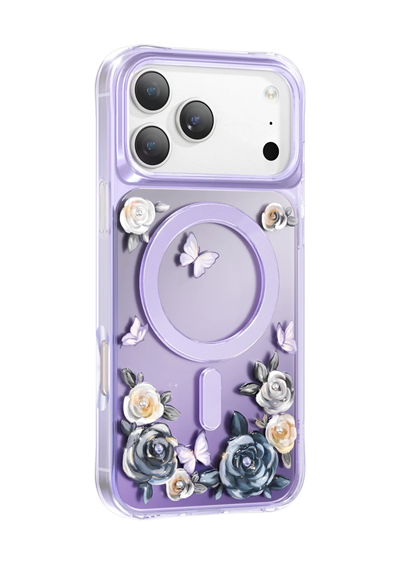 Keephone Apple iPhone 17 Pro Roseland Darbe Korumalı MagSafe Kılıf – Mor