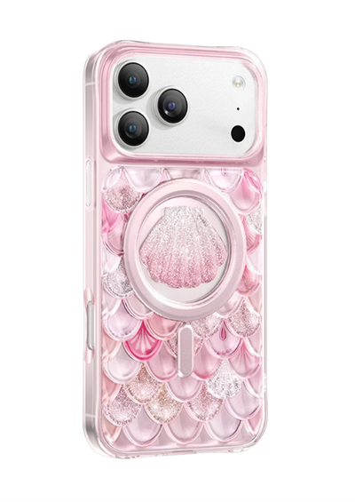 Keephone iPhone 17 Pro MagSafe Uyumlu Iceland Simli Şeffaf Telefon Kılıfı – Pembe