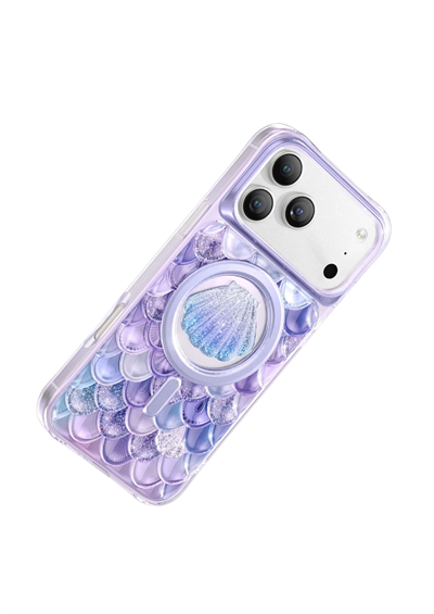 Keephone iPhone 17 Pro MagSafe Uyumlu Iceland Simli Şeffaf Telefon Kılıfı – Mor