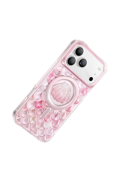 Keephone iPhone 17 Pro MagSafe Uyumlu Iceland Simli Şeffaf Telefon Kılıfı – Pembe