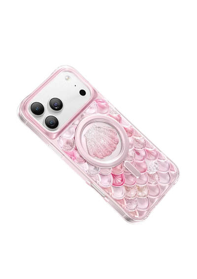 Keephone iPhone 17 Pro Max MagSafe Uyumlu Iceland Simli Şeffaf Telefon Kılıfı – Pembe