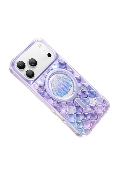 Keephone iPhone 17 Pro Max MagSafe Uyumlu Iceland Simli Şeffaf Telefon Kılıfı – Mor