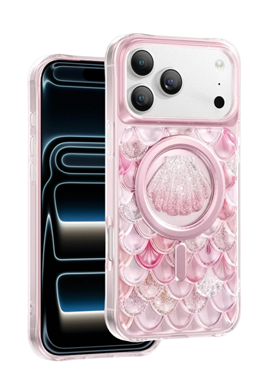 Keephone iPhone 17 Pro Max MagSafe Uyumlu Iceland Simli Şeffaf Telefon Kılıfı – Pembe