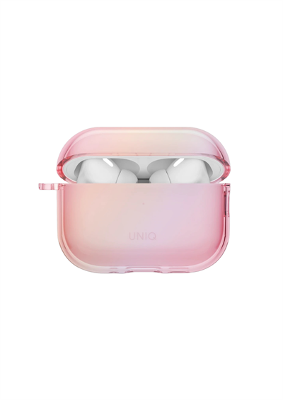 Uniq AirPods Pro 3 (3. Nesil) Iridescia Hang Serisi Askılı Şeffaf Kılıf - Pembe