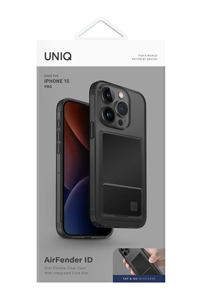 Uniq Apple iPhone 15 Pro Max Air Fender Kartvizitli Kapak - Füme