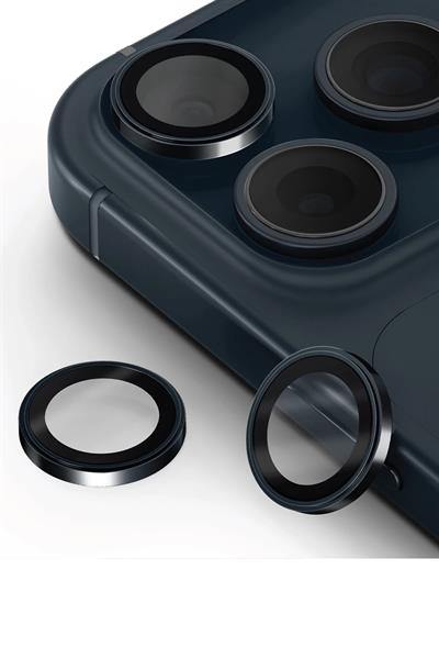 Uniq iPhone 17 Pro / 17 Pro Max Optix Sapphire Çelik Çerçeveli Kamera Lens Koruyucu – Lacivert